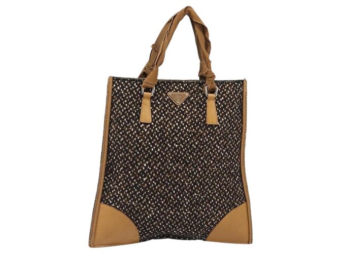 Bolsa PRADA em couro e tweed marrom prata autêntica 203885A - vista 13
