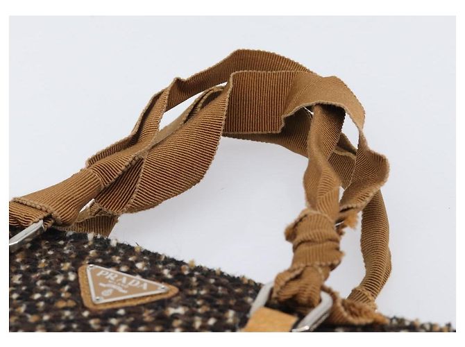 Bolsa PRADA em couro e tweed marrom prata autêntica 203885A - vista 14