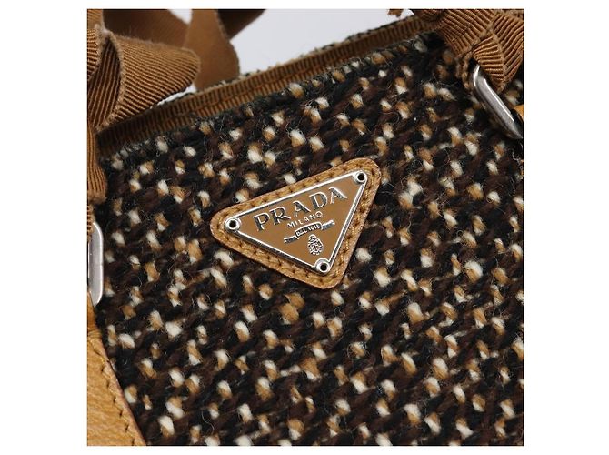 Bolsa PRADA em couro e tweed marrom prata autêntica 203885A - vista 19