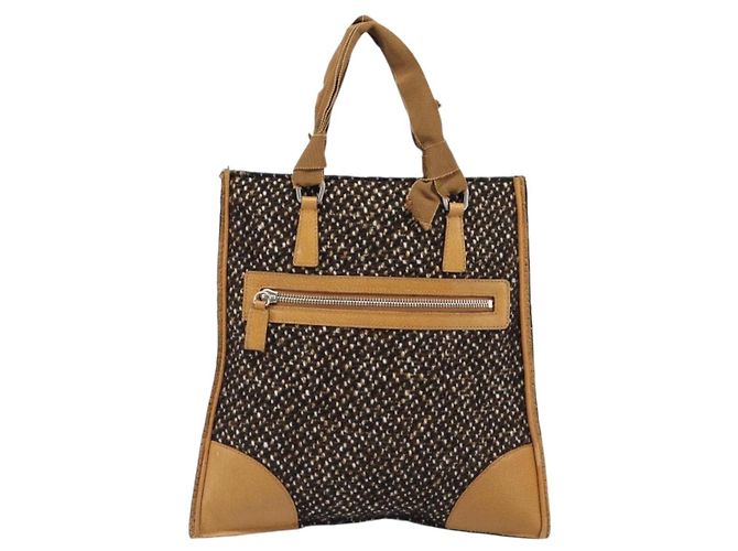 Bolsa PRADA em couro e tweed marrom prata autêntica 203885A - vista 2