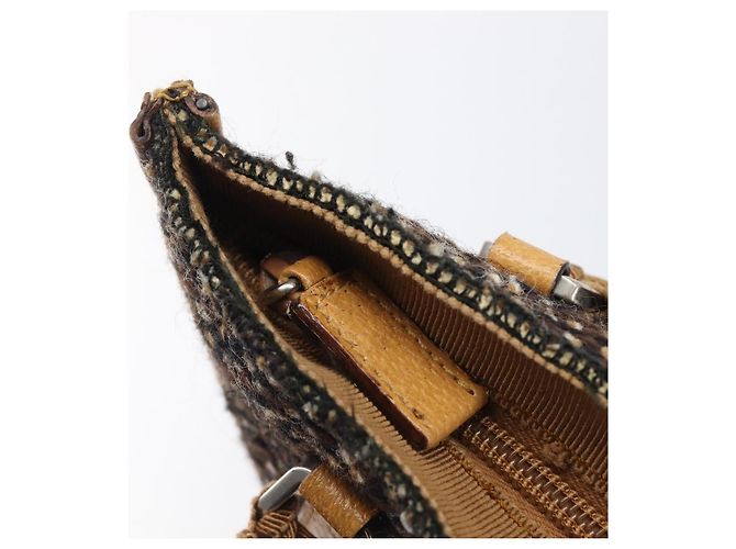 Bolsa PRADA em couro e tweed marrom prata autêntica 203885A - vista 20