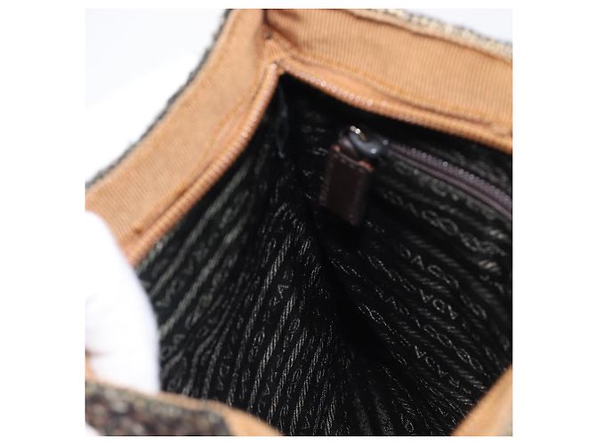 Bolsa PRADA em couro e tweed marrom prata autêntica 203885A - vista 23