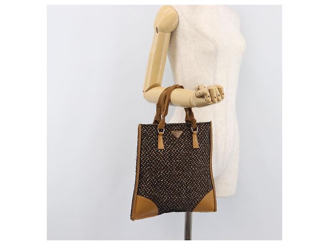 Bolsa PRADA em couro e tweed marrom prata autêntica 203885A - vista 27