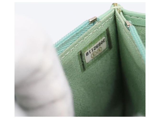Portafoglio a spalla con catena CHANEL Matelasse in pelle d'agnello verde e oro CC Auth am12655SAM D'oro - vista 10