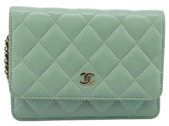 Portafoglio a spalla con catena CHANEL Matelasse in pelle d'agnello verde e oro CC Auth am12655SAM D'oro - vista 13