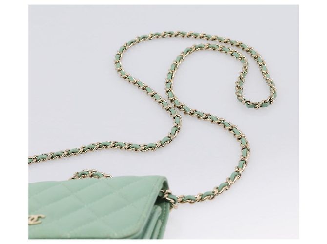 Portafoglio a spalla con catena CHANEL Matelasse in pelle d'agnello verde e oro CC Auth am12655SAM D'oro - vista 14