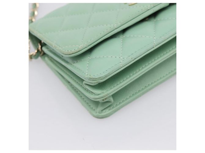 Portafoglio a spalla con catena CHANEL Matelasse in pelle d'agnello verde e oro CC Auth am12655SAM D'oro - vista 16