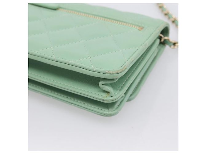 Portafoglio a spalla con catena CHANEL Matelasse in pelle d'agnello verde e oro CC Auth am12655SAM D'oro - vista 17