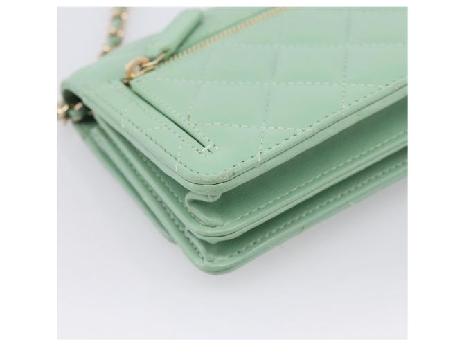 Portafoglio a spalla con catena CHANEL Matelasse in pelle d'agnello verde e oro CC Auth am12655SAM D'oro - vista 18