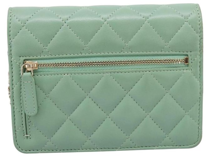 Portafoglio a spalla con catena CHANEL Matelasse in pelle d'agnello verde e oro CC Auth am12655SAM D'oro - vista 2