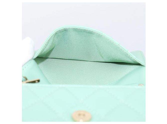 Portafoglio a spalla con catena CHANEL Matelasse in pelle d'agnello verde e oro CC Auth am12655SAM D'oro - vista 23