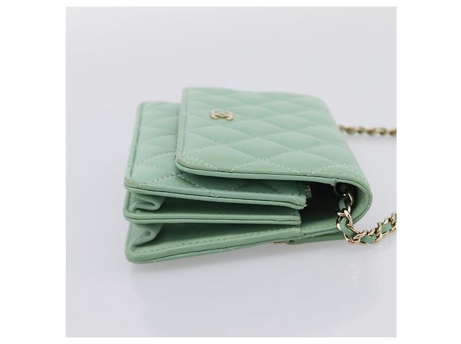 Portafoglio a spalla con catena CHANEL Matelasse in pelle d'agnello verde e oro CC Auth am12655SAM D'oro - vista 4