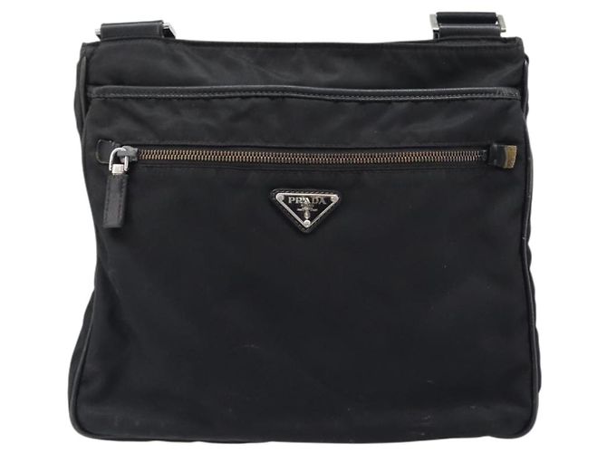 Bolso de hombro PRADA Nylon Black Silver Auth 205158 Negro Plata - vista 13