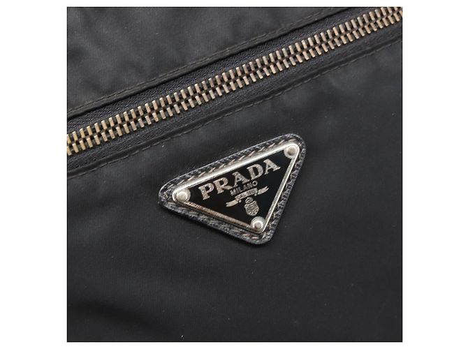 Bolso de hombro PRADA Nylon Black Silver Auth 205158 Negro Plata - vista 22