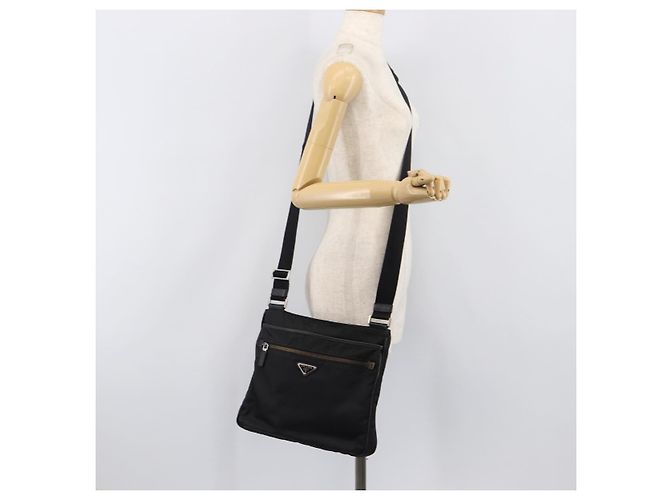 Bolso de hombro PRADA Nylon Black Silver Auth 205158 Negro Plata - vista 31
