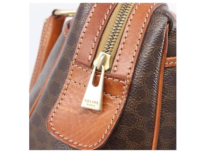 Céline CELINE Macadam Canvas Mini Boston Bag PVC Leather Brown Gold Auth ki6818 Castaño Dorado - vista 21