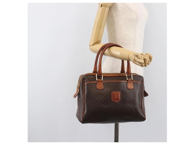 Céline CELINE Macadam Canvas Mini Boston Bag PVC Leather Brown Gold Auth ki6818 Castaño Dorado - vista 28