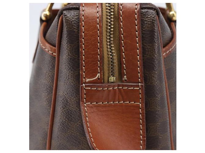 Céline CELINE Macadam Canvas Mini Boston Bag PVC Leather Brown Gold Auth ki6818 Castaño Dorado - vista 5