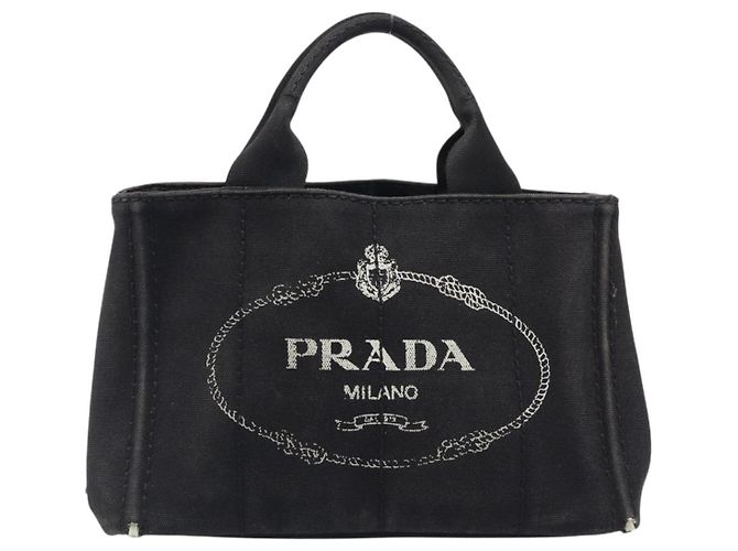 PRADA Canapa PM Handtasche Canvas Schwarz Goldfarben Auth 204699 - Ansicht 13