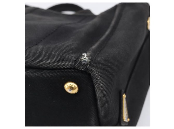 PRADA Canapa PM Handtasche Canvas Schwarz Goldfarben Auth 204699 - Ansicht 15