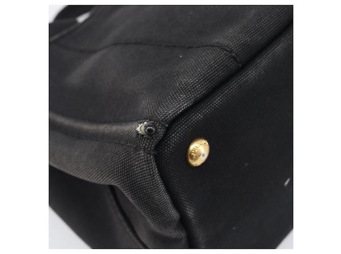 PRADA Canapa PM Handtasche Canvas Schwarz Goldfarben Auth 204699 - Ansicht 16