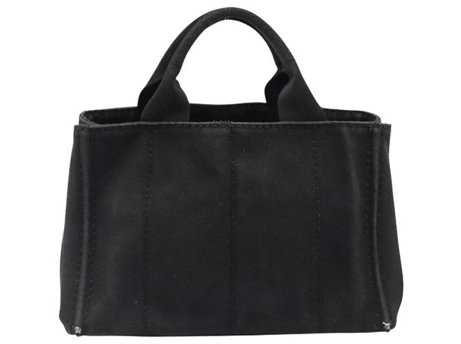 PRADA Canapa PM Handtasche Canvas Schwarz Goldfarben Auth 204699 - Ansicht 2