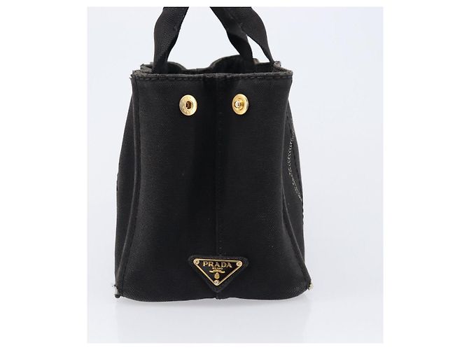PRADA Canapa PM Handtasche Canvas Schwarz Goldfarben Auth 204699 - Ansicht 4