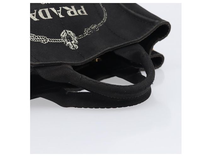 PRADA Canapa PM Handtasche Canvas Schwarz Goldfarben Auth 204699 - Ansicht 7