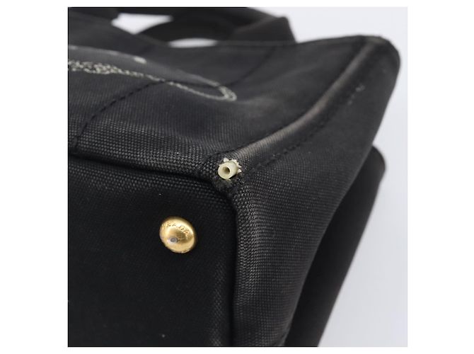 PRADA Canapa PM Handtasche Canvas Schwarz Goldfarben Auth 204699 - Ansicht 9