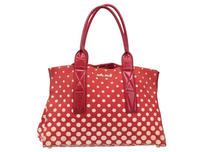 Borsa a mano Miu Miu Canvas Red Gold Auth 204315 Rosso D'oro - vista 13