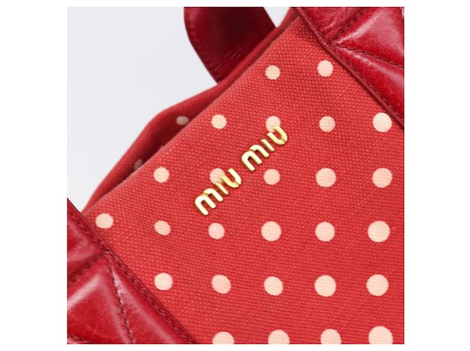 Borsa a mano Miu Miu Canvas Red Gold Auth 204315 Rosso D'oro - vista 17