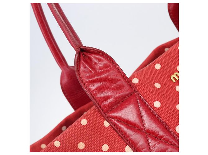 Borsa a mano Miu Miu Canvas Red Gold Auth 204315 Rosso D'oro - vista 18