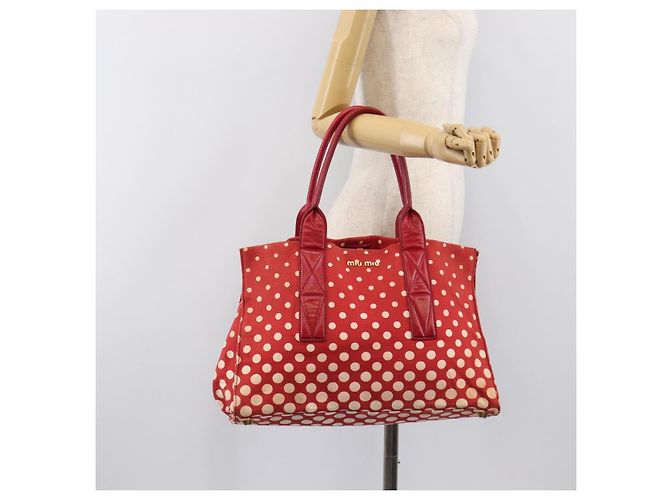 Borsa a mano Miu Miu Canvas Red Gold Auth 204315 Rosso D'oro - vista 24