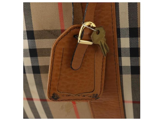 Borsa Boston Burberrys Nova Check Canvas Beige Gold Auth 200449 D'oro - vista 10