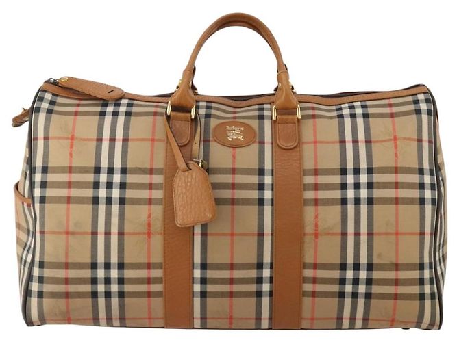 Borsa Boston Burberrys Nova Check Canvas Beige Gold Auth 200449 D'oro - vista 13