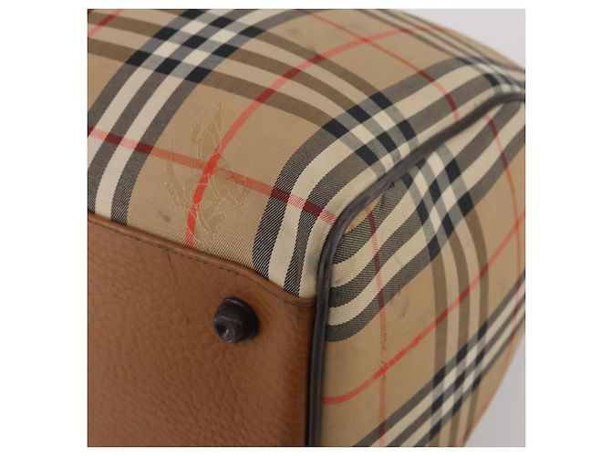 Borsa Boston Burberrys Nova Check Canvas Beige Gold Auth 200449 D'oro - vista 14