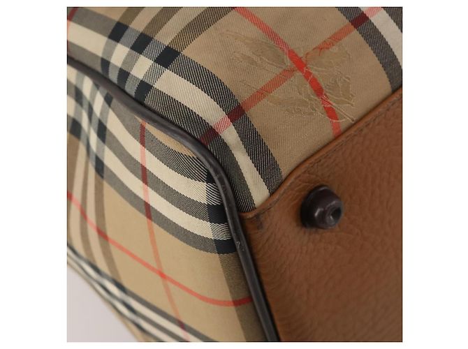 Borsa Boston Burberrys Nova Check Canvas Beige Gold Auth 200449 D'oro - vista 15
