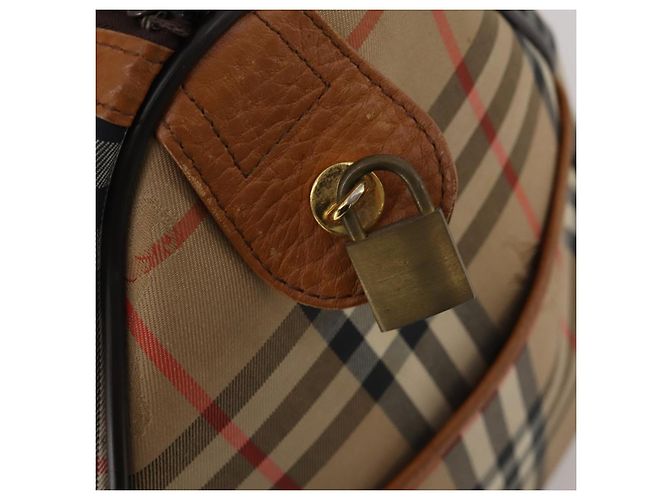 Borsa Boston Burberrys Nova Check Canvas Beige Gold Auth 200449 D'oro - vista 18