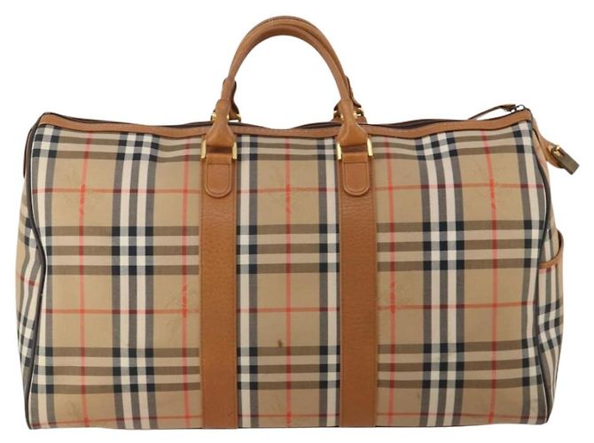 Borsa Boston Burberrys Nova Check Canvas Beige Gold Auth 200449 D'oro - vista 2