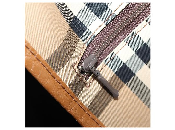 Borsa Boston Burberrys Nova Check Canvas Beige Gold Auth 200449 D'oro - vista 22