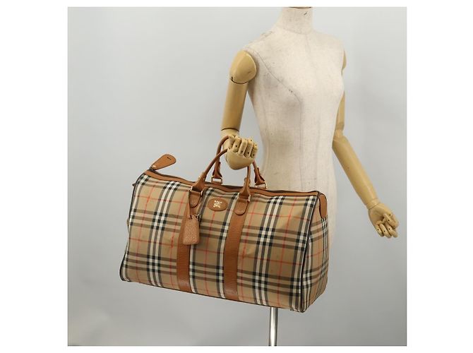Borsa Boston Burberrys Nova Check Canvas Beige Gold Auth 200449 D'oro - vista 24
