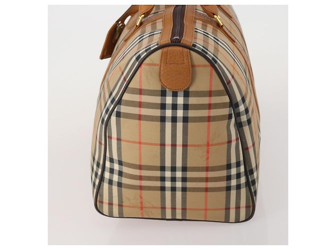Borsa Boston Burberrys Nova Check Canvas Beige Gold Auth 200449 D'oro - vista 3