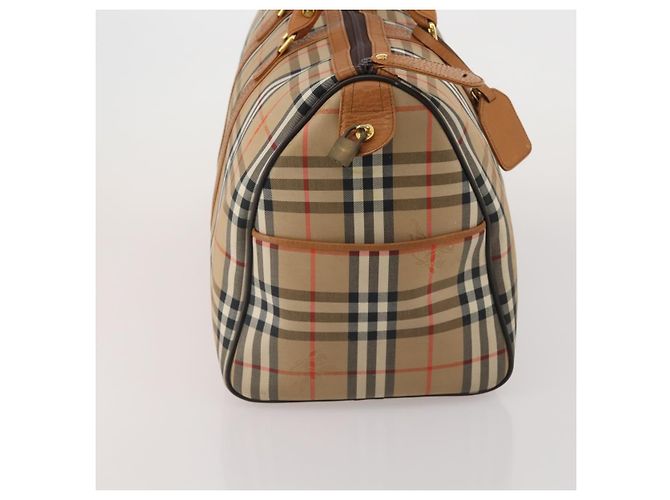 Borsa Boston Burberrys Nova Check Canvas Beige Gold Auth 200449 D'oro - vista 4