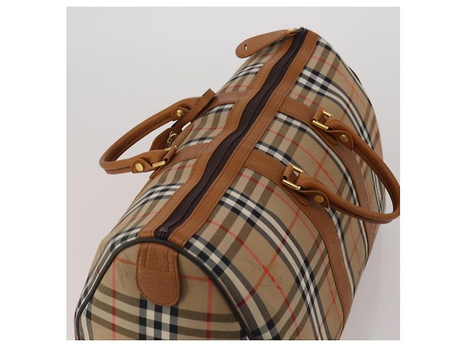 Borsa Boston Burberrys Nova Check Canvas Beige Gold Auth 200449 D'oro - vista 6