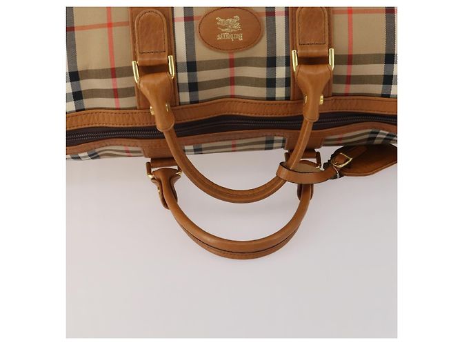 Borsa Boston Burberrys Nova Check Canvas Beige Gold Auth 200449 D'oro - vista 7