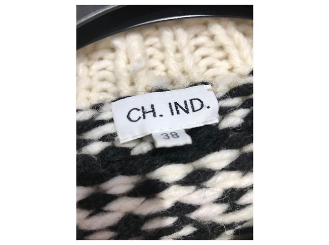 Autre Marque Pull Ch.ind Écru à Motifs Noirs Taille 38 Beige - vue 4
