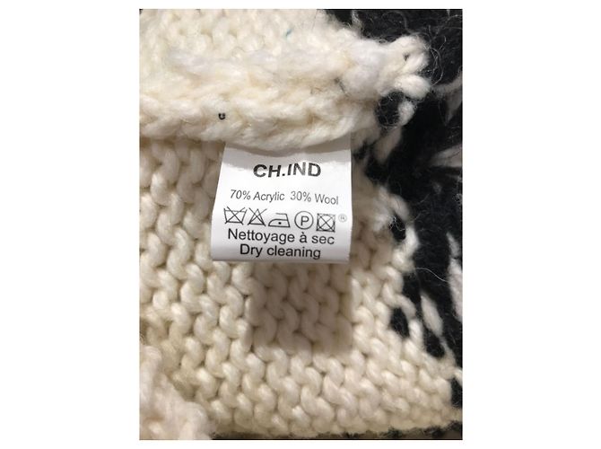 Autre Marque Pull Ch.ind Écru à Motifs Noirs Taille 38 Beige - vue 5