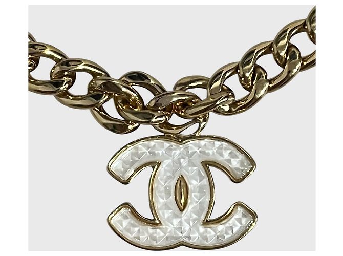 Collana Girocollo Chanel CC Logo Metallo Dorato D'oro - vista 4