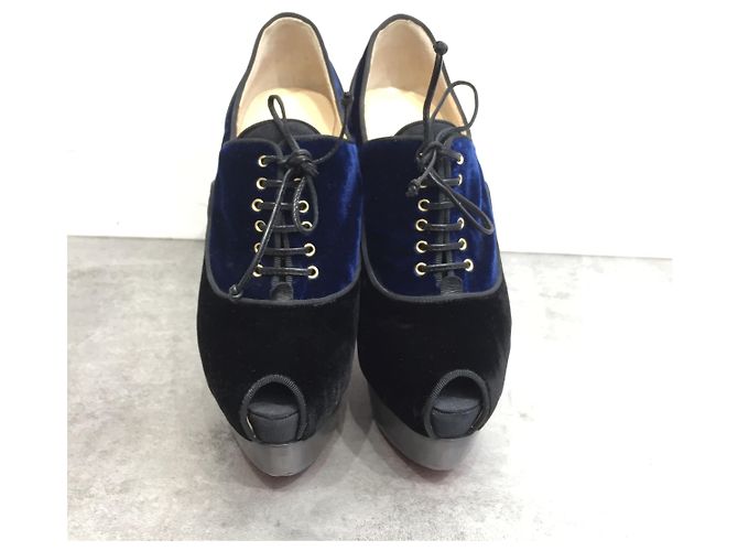 Stivaletti Christian Louboutin velluto T.36,5 Nero - vista 3