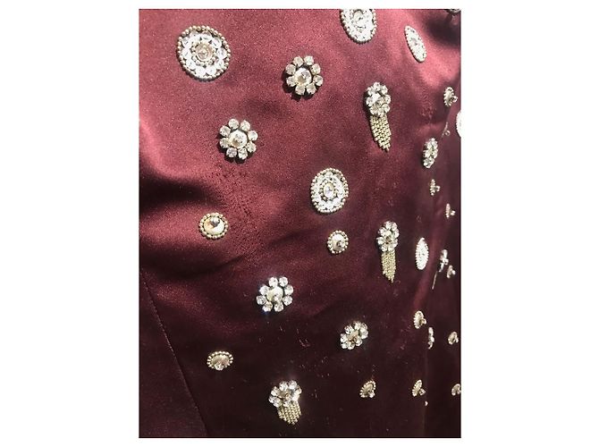 Vestido Jason Wu de cetim borgonha com bordados de pérolas e cristais Bordeaux - vista 4